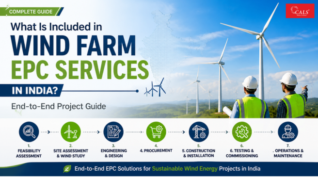 Wind Farm EPC Services in India by Cals India for renewable energy infrastructure, wind turbine installation, transmission systems, and utility-scale wind power project development